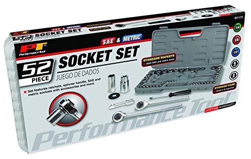 Performance Tool W1172 SAE/Metric 52-Piece Socket Set (1/4-Inch, 3/8-Inch & 1/2-Inch Drive) - size: 52-Piece (Pack of 1), style: Socket Set