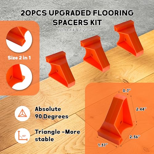 Laminate Flooring Tools, 65-Piece Wood Flooring Installation Kit with Double-Faced Rubber Mallet, 10” Contour Gauge, Tapping Block with Handle, 60-Piece Flooring Spacers, Pull Bar, Tape Measure