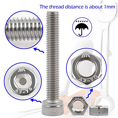 newlng Nuts and Bolts M3 M4 M5 M6 Nuts Kit 304 Stainless Steel Hex Socket Head Cap Metric Machine Screws Set for Bicycles 3D Printer Repair Furniture Fastening - size: M3456-3