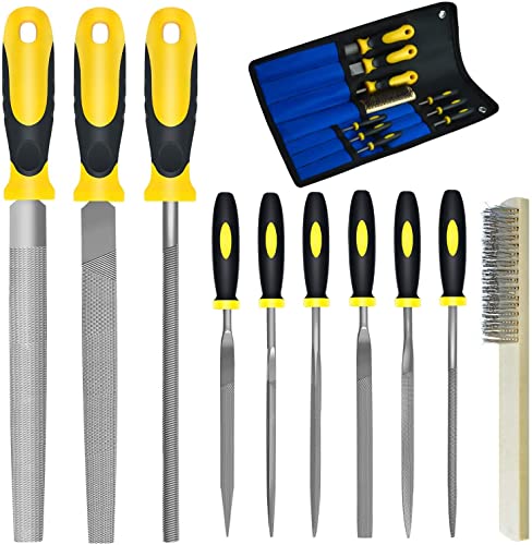 Steel File, Metal File, Half-Round/Round Files and 6 Pcs Needle Files | With Storage Bag and Steel Brush, Ergonomic Handles, Long-Lasting Cutting, For Woodwork, Metal, Leather and Plastic - color: Black-10pcs