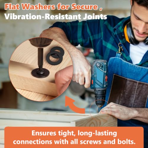 1055Pcs Flat Washers Kit, 304 Stainless Steel Black,9 Sizes M2-M12 - color: Black