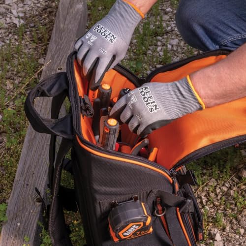 KLEIN TOOLS 60583 Work Gloves, Knit Dipped Cut Resistant ANSI A2 Nitrile Coated Gloves, HPPE Fabric, Touchscreen Capable, Small, 2-Pair - size: Small