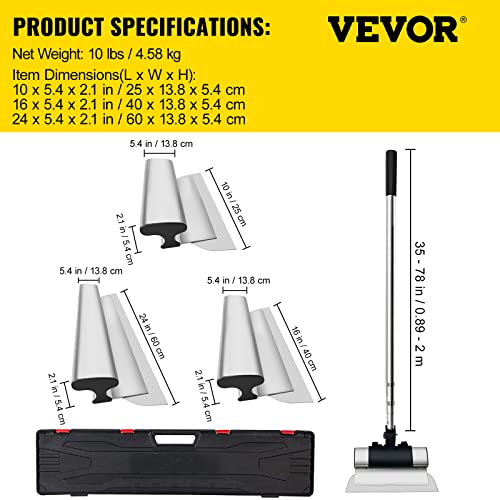 VEVOR Skimming Blade Set,10"+16"+24" Blades + 35"-78" Extension Handle，European Stainless Steel Construction Knife, Aluminum Blade Profile Smoothing Knockdown Spatula for Gyprock/Drywall/Wall-Board - size: 10"+16"+24", style: With Extension Handle