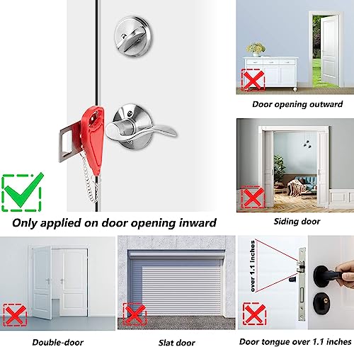 Portable Door Lock & Door Stop Alarm Set, Dual Protection Home Security Door Kit, Travel Hotel Lock Devices Pocket Self Defensey Tools for Traveling Hotel Home Apartment,Red,