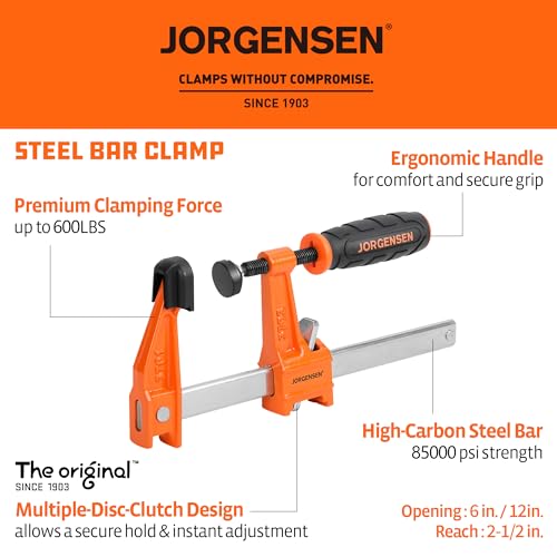 JORGENSEN 4-Pack Steel 600LBS Bar Clamps Set, 6" (2) & 12" (2) F-Clamps
