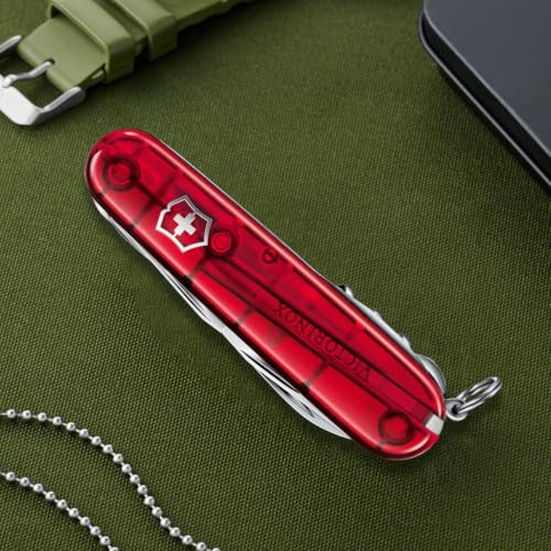 Victorinox Huntsman Swiss Army, 15 Function Pocket Knife, Red Transparent - color: Red Transparent, style: Single Knife