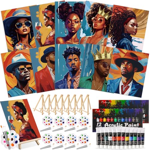 Ctosree 72 Pcs Couple Paint and Sip Kit for Adults Pre Drawn Canvas - style: Couple