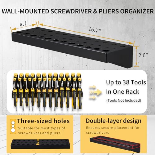 Wall Mount Hand Tool Organizer, Screwdriver Organizer, Pliers Holder, Hammer Rack, 2 Pcs Set Heavy Duty Utility Storage Rack for Garage, Workshop (Black) - color: BLACK