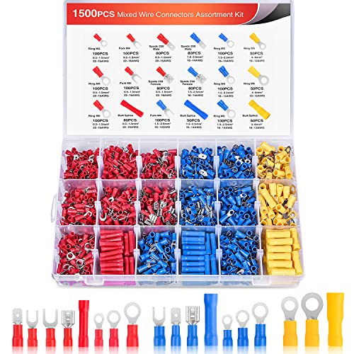 Nilight 1500PCS Mixed Quick Disconnect Insulated Electrical Crimp Terminals - color: 1500PCS Mixed Crimp Terminals