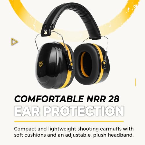 TradeSmart Shooting Ear Protection for Gun Range, NRR 28 Earmuffs & Eyewear - color: Clear Glasses - Yellow