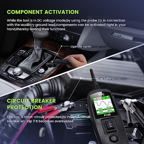 Topdiag P100 Automotive Power Circuit Probe Tester, 12 24V Electrical Short/Open Breaker Finder, AC DC Diode Resistance Relay Tester, Continuity Test Digital Multimeter/Ohmmeters, 20 + 20FT Cable - style: P100