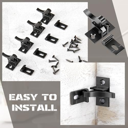Lounsweer 16 Pcs Brass Heavy Duty Cabinet Door Latch Cabinet Closets Door Elbow Latch with Mounting Screws Hardware for Bedroom Bathroom Window Catch(Black) - color: Black