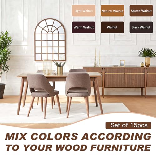 Wood Furniture Repair Kit, 6 Colors Wood Filler Hardwood Laminate Vinyl Floor Repair Kit, with Wood Putty, Wood Polish Wax for Hole, Scratch, Crack, Stain (Walnut Wood 15Pcs) - color: Walnut Wood 15 Pcs