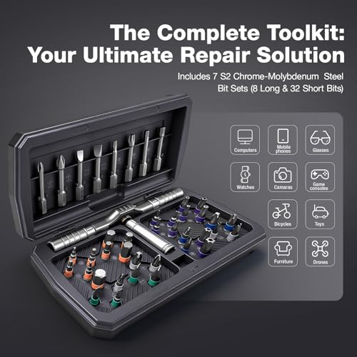 42 in 1 Magnetic Ratchet Screwdriver Set, DIY Ratchet Screwdriver Set with Precision Bits, Ideal for Home Repairs, DIY Projects, and Electronics, Ergonomic Rotatable Ratchet Handle and Storage Case