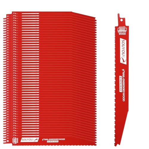 50 Pack 9 Inch 6/12 Tpi Reciprocating Saw Blades Bi-Metal Steel Demon with Perma-Shield Coating Stud and Reciprocating Saw Blades for Cutting Embedded Wood Metals PVC Pallets etc. - size: 9in 50Pack, style: 6/12 Tpi