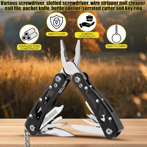 Lasnten 10 Sets Multitool Pliers Stainless Steel Foldable with Pouch,Black - color: Black