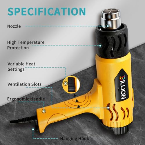 Heat Gun 1800W, 100℉ to 1200℉ Hot Air Gun with 4 Nozzles - color: Yellow-4