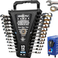 Premium 12-Piece Metric Ratchet Wrenches Set with Magnetic Organizer 8mm-19 mm, 72-Tooth Ratcheting Wrench Set, Cr-V Steel Ratchet Combination Wrench Set for Automotive, Machine Repair - style: 12-Piece Ratchet (Metric)