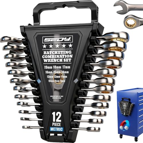 Premium 12-Piece Metric Ratchet Wrenches Set with Magnetic Organizer 8mm-19 mm, 72-Tooth Ratcheting Wrench Set, Cr-V Steel Ratchet Combination Wrench Set for Automotive, Machine Repair - style: 12-Piece Ratchet (Metric)