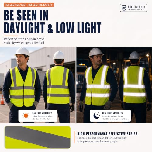 AYKRM 12 colour High visibility viz vest hi vis viz reflective work construction safety vest (XS-8XL) - color: Yellow, size: Medium
