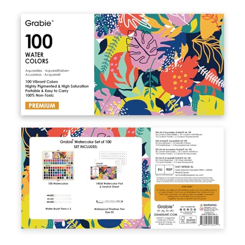 Grabie Set of 100 Color Watercolor Paint Set with Brush Pens - color: 100 Colors（New）