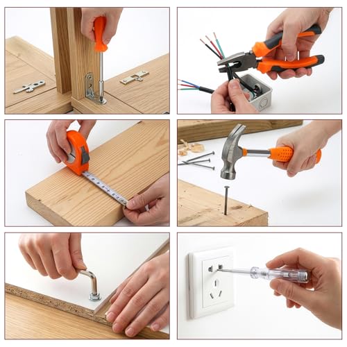 24 Pieces Small Home DIY Tool Kit for Household | Portable Home Hand Tool Box for Women, General Repair Basic Tools Kit Simple DIY Screwdriver Hammer Set for Garage, Office