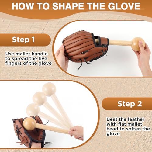Hollowfly Baseball Glove Mallet 12 Inch Baseball Softball Glove Shaping Hammer with Leather Rope- Quick Create Ball Shaped Pocket for Softball - color: Natural Wood Color