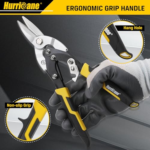 HURRICANE 10 Inch Aviation Tin Snips, Cr-Mo Aviation Snips for Cutting Metal Sheet, Heavy Duty Sheet Metal Cutter Shear, Straight Cut, High Leverage Aviation Snip, Up to 40% Labor Saving - size: 10 Inch High Leverage: Straight Cut