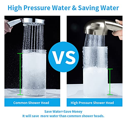 KAIYING Drill-Free High Pressure Handheld Shower Head with ON/OFF Switch, 3 Spray Modes - Brushed Nickel - color: Brushed Nickel