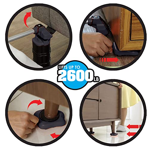 Heavy Duty Furniture Lifter with 4 Sliders for Easy and Safe Moving, Appliance Roller Suitable for Sofas, Couches and Refrigerators, Adjustable Height - color: Black