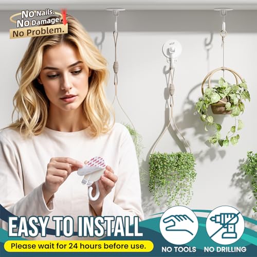 TAILI Adhesive Ceiling Hooks for Hanging Plants, No-Drill 6 Pack White - color: White, size: 6x Large