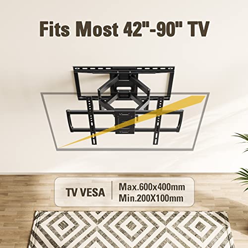 Mounting Dream Full Motion TV Wall Mount for Most 42-90 Inch TV Heavy Duty - size: For 42" to 90" TVs, 24" Studs