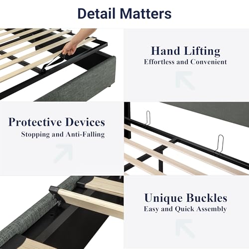 Allewie King Size Lift Up Hydraulic Storage Bed Frame Dark Grey - color: Dark Grey, size: King, style: Modern