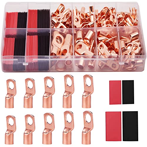 TKDMR 160Pcs Copper Wire Lugs AWG2 4 6 8 10 12 with Heat Shrink Set, 80Pcs Battery Cable Ends Ring Terminals Connectors Tubing Assortment Kit - size: 10 Kind Sizes
