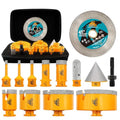 Tile Hole Saw Kit 13pcs - 6/6/8/19/25/35/50/75/102mm Diamond Core Drill Bits, 4/5 Inch Milling Bit + 2 Inch Chamfer Bit + Adapter + 4.5 Inch Grinding & Cutting Disc for Tile Marble Granite - size: Set 2
