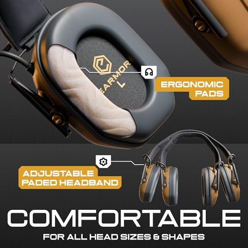 M300A Ear Protection For Gun Range - Shooting Ear Muffs with Ergonomic Gel Cushions, IPX5 Waterproof Gear - color: Brown
