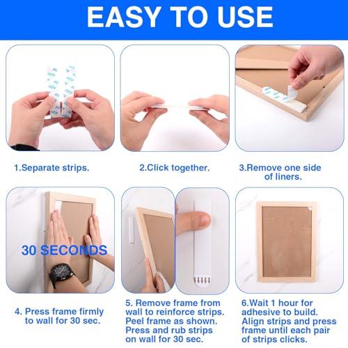 ADY Picture Hanging Strips Heavy Duty 40Pairs，Mounting Tape Damage Free Removable, Adhesive Strips for Painted Wall - size: White-L