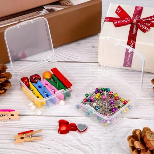 SATINIOR 24 Packs Small Clear Plastic Beads Storage Containers Box with Hinged Lid for Storage of Small Items, Crafts, Jewelry, Hardware (2.9 x 2.9 x 1 in) - size: 2.9 x 2.9 x 1 in