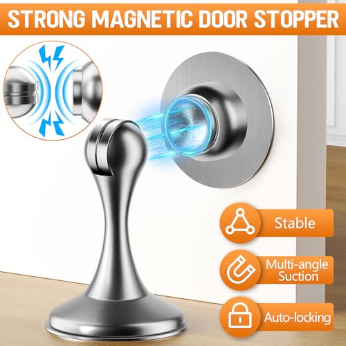 Magnetic Door Stoppers, 2 Pack Stainless Steel Magnetic Door Stops - color: Silver, size: 2 Pack