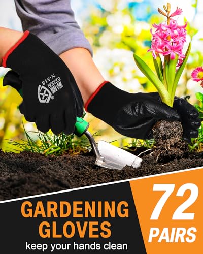 Potchen 72 Pairs Garden Work Gloves Bulk Pack for Men and Women - color: Black