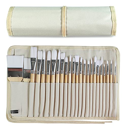 Paint Brushes Set of 24 Pieces with Canvas Brush Case