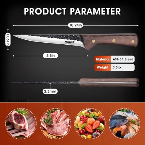 Huusk Boning Knife for Meat Cutting, 5.5" Fish Fillet Knives with Sheath - size: 5.5 inches