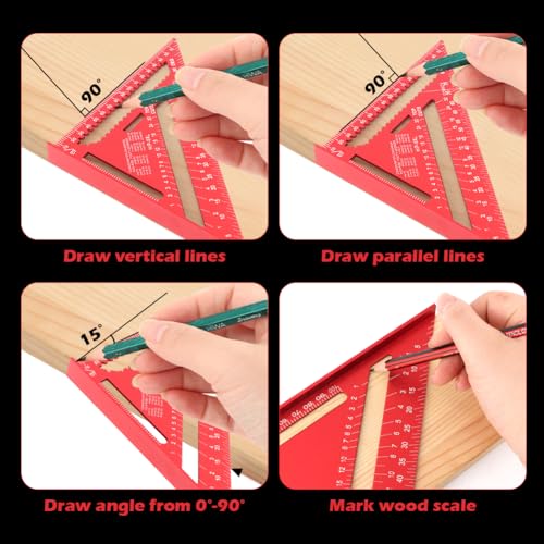 Carpenter Square 7 Inch Rafter Square for Angle Drawing Triangle - Red - color: red