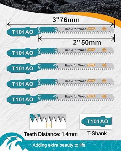 50pcs Jigsaw Blades T101AO for Wood - Curving Cut, 20TPI T-Shank Jigsaw Blades - size: T101AO