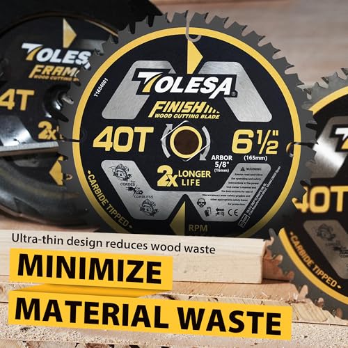 TOLESA 6 1/2 Circular Saw Blades, 40T for Wood and Plywood, 3-Pack - size: 6-1/2'', style: 40T