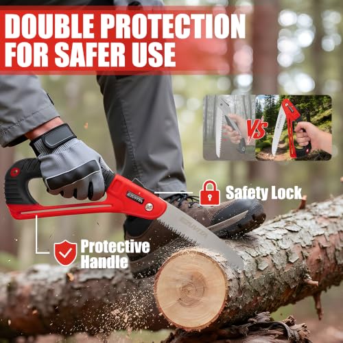 7 inch Folding Saw with EDC Pouch | Triple-Cut Pruning Saw, Induction-Hardened Teeth, Curved TPR Handle, Secure Lock, High-Carbon Steel Blade, for Wood Cutting