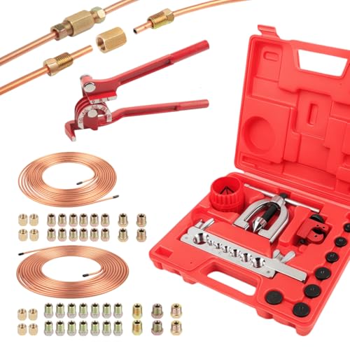 Wostore 25FT 3/16"+1/4" Brake Line Kit, Flaring Tool, Bender & 44 Fittings - size: Double flare kit with 3/16"&1/4" Brake Line