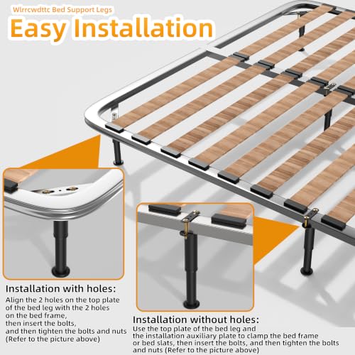 Wlrrcwdttc 4 Pcs Adjustable Height Bed Support Legs 7.08-13 inch, Bed Frame Center Support Legs for Bed Frame/Bed Center Slat/Furniture, Heavy Duty Metal Bed Replacement Legs Bed Slats Support Legs