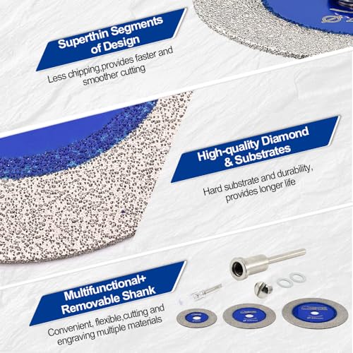 SHDIATOOL 50mm (2 inch) Diamond Glass Cutting Blade with 3MM Shank, Mini Carving Disc for Drill Machine on Glass, Tile, Porcelain, Ceramic(Pack of 5) - size: 50mm (2")