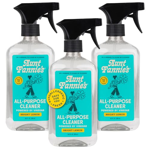 Aunt Fannie's All Purpose Vinegar Cleaner Spray, Lemon, Pack of 3 | Cuts Grease & Grime, No Harsh Residue, Safe for Kitchens Bathrooms Windows Counters & Sealed Areas, Kid and Pet Safe - size: 16.9 Fl Oz (Pack of 3)